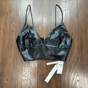 House of Harlow 1960 Vegan Faux Leather Longline Bralette WMNS 6 Black Back Zip